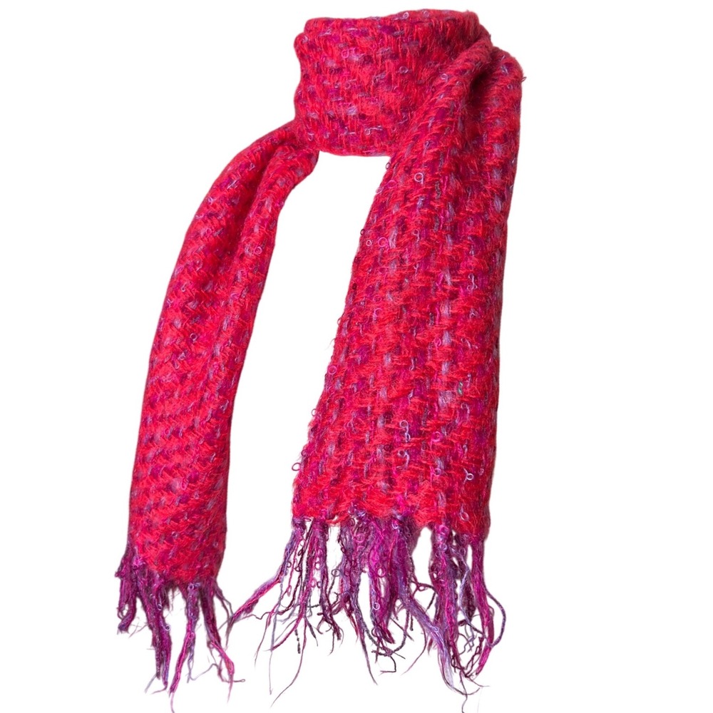 Helena Ruuth Ireland Pink Magenta Purple Mohair Wool Blend Fringe Scarf VTG